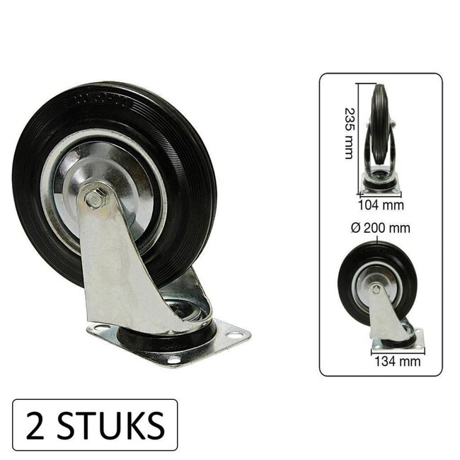 Benson Zwenkwielen - Ø 200 mm - Hoog draagvermogen - Set van 2 - Verzinkt staal