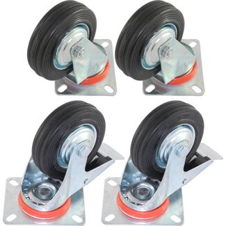 Benson Zwenkwielen set - Ø 100 mm - 2 met rem, 2 zonder rem - 70 kg draagvermogen