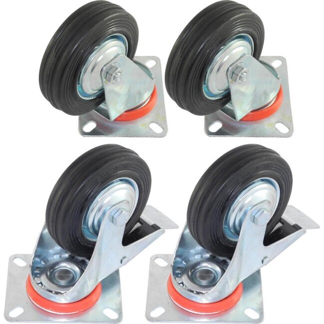 Benson Zwenkwielen set - Ø 100 mm - 2 met rem, 2 zonder rem - 70 kg draagvermogen