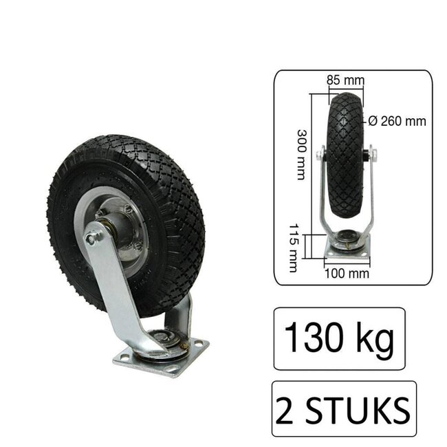 Benson Zwenkwielen - luchtband - 260 mm diameter - 130 kg draagkracht - set van 2