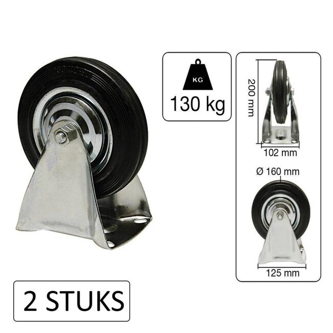 Benson Bokwiel set - 160 mm - 130 kg draagvermogen - 2 stuks - slijtvast rubber