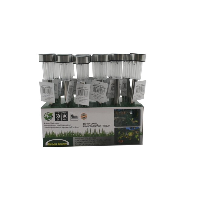 Benson Solar tuinlamp - RVS - 36 cm - wit licht - set van 12