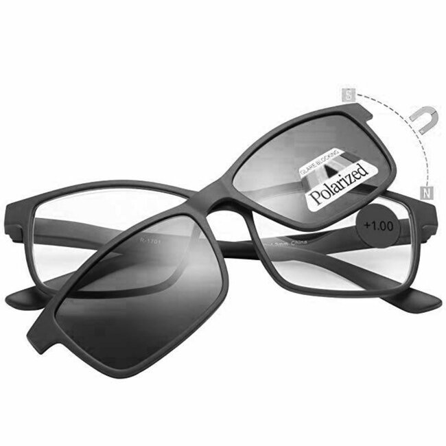 Benson Leesbril met magnetische zonneclip - grijs - sterkte +3.00 - lichtgewicht en stijlvol