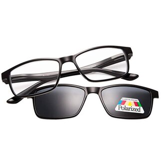 Benson Leesbril met magnetische zonneclip - zwart - sterkte +2.50 - lichtgewicht - inclusief hoes