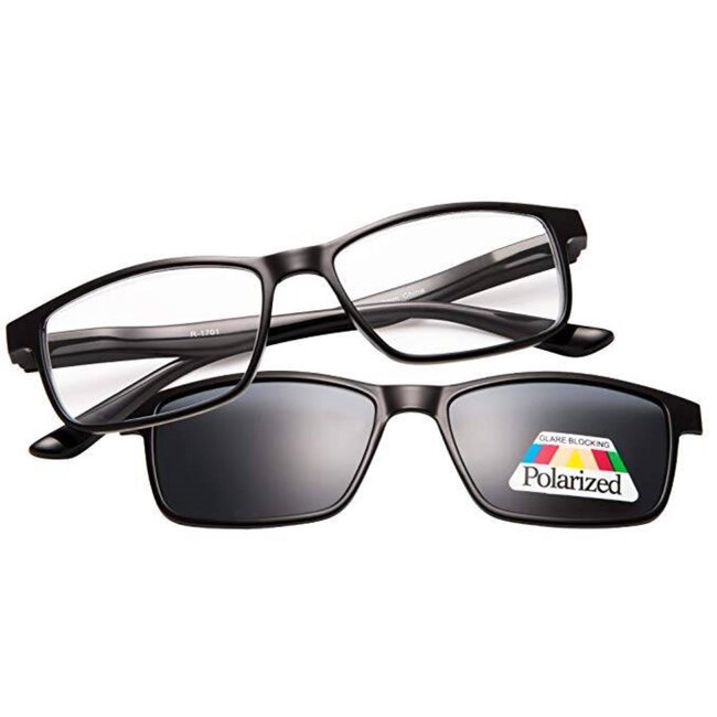 Benson Leesbril met magnetische zonneclip - zwart - sterkte +2.50 - lichtgewicht - inclusief hoes