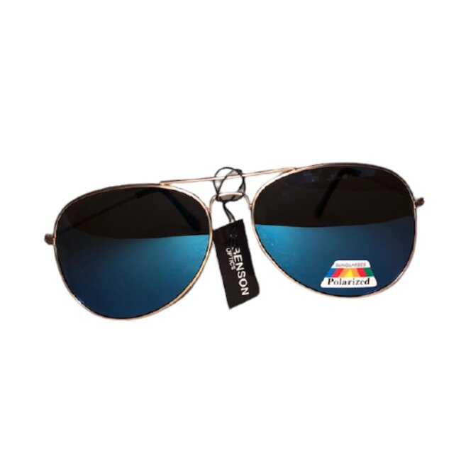 Benson Gepolariseerde piloten zonnebril - mat goud - blauwe glazen - 58 mm