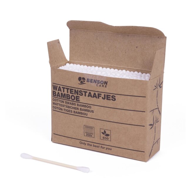 Benson Bamboe wattenstaafjes - biologisch afbreekbaar - 7,5 cm - 200 stuks - kartonnen doos