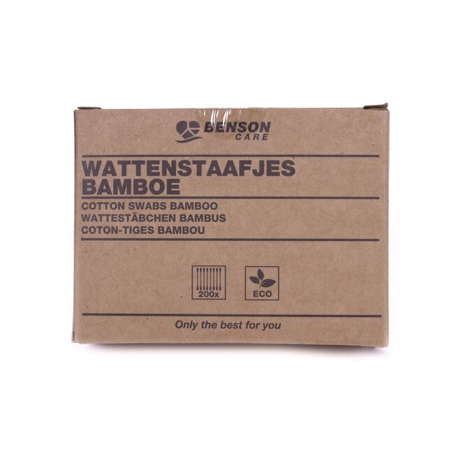 Benson Bamboe wattenstaafjes - biologisch afbreekbaar - 7,5 cm - 200 stuks - kartonnen doos