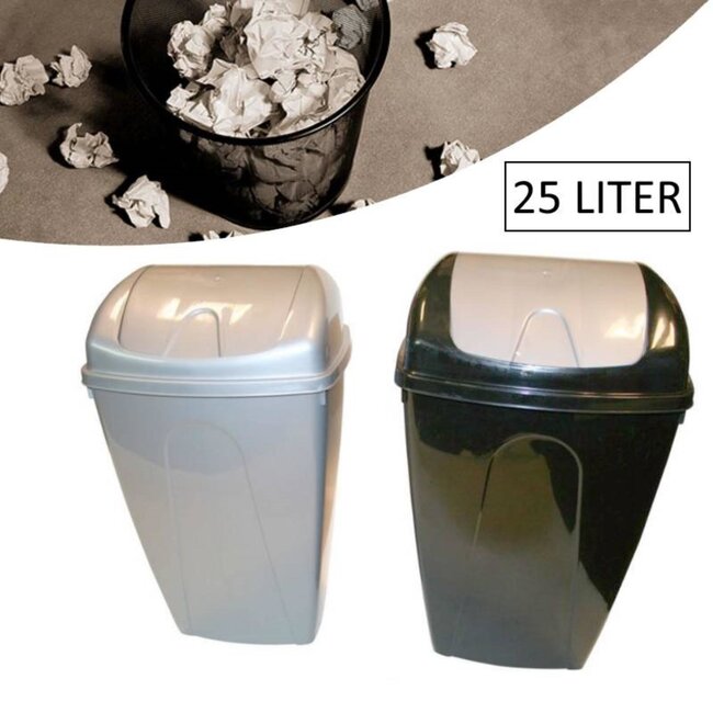 Benson Stijlvolle afvalbak met tuimeldeksel - 25 liter - zwart of zilver