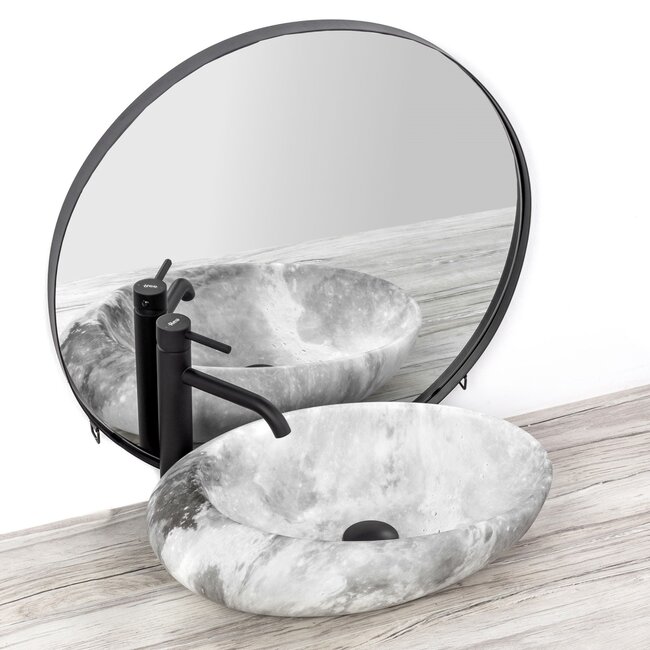REA Ovale opzetwastafel - Stonelook - 49x31x13,5 cm - Lichtgrijs - Keramiek