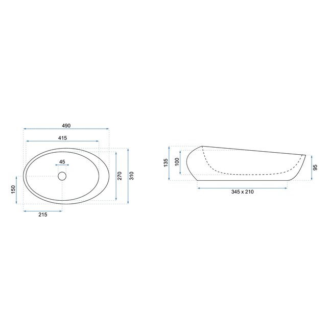 REA Ovale opzetwastafel - Stonelook - 49x31x13,5 cm - Lichtgrijs - Keramiek