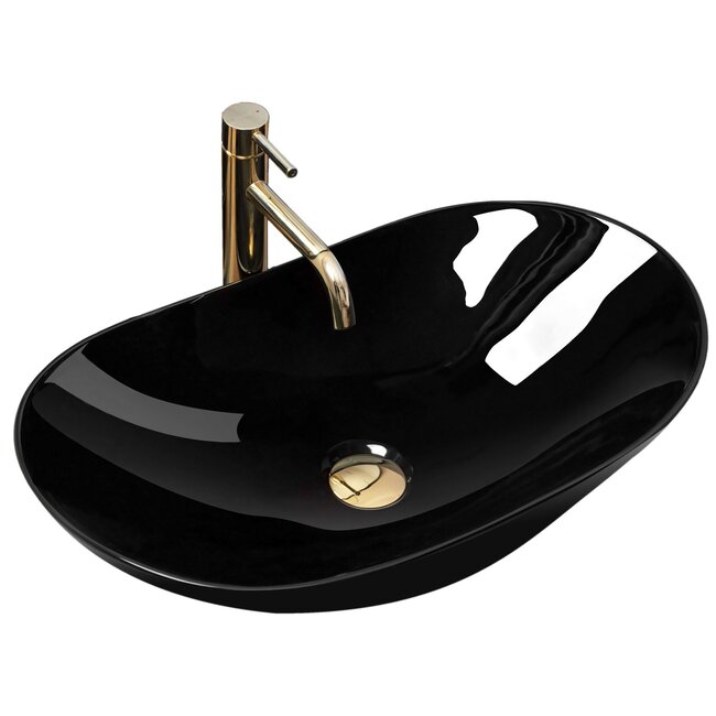 REA Ovale opzetwastafel - glans zwart - 60,5 x 36 x 16 cm - stijlvol en modern design