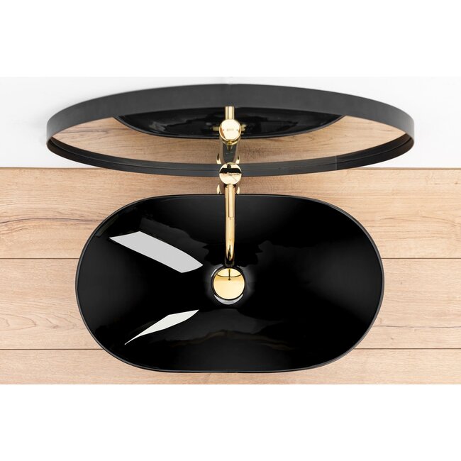 REA Ovale opzetwastafel - glans zwart - 60,5 x 36 x 16 cm - stijlvol en modern design