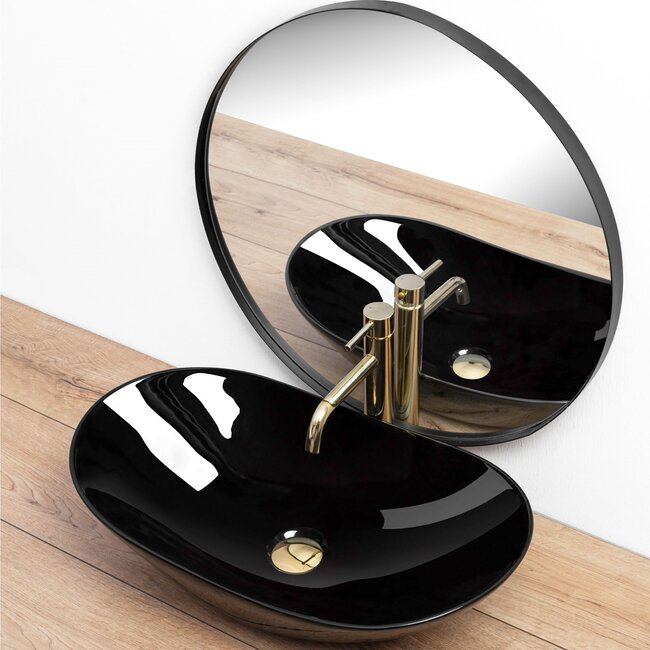 REA Ovale opzetwastafel - glans zwart - 60,5 x 36 x 16 cm - stijlvol en modern design