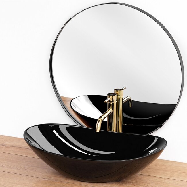 REA Ovale opzetwastafel - glans zwart - 60,5 x 36 x 16 cm - stijlvol en modern design