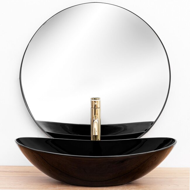 REA Ovale opzetwastafel - glans zwart - 60,5 x 36 x 16 cm - stijlvol en modern design