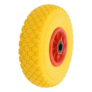ProPlus PU reservewiel met kunststof velg - anti-lek - Ø 254 x 80 mm - asgat Ø 21 mm - geel/rood ProPlus PU reservewiel met kunststof velg - anti-lek - Ø 254 x 80 mm - asgat Ø 21 mm - geel/rood