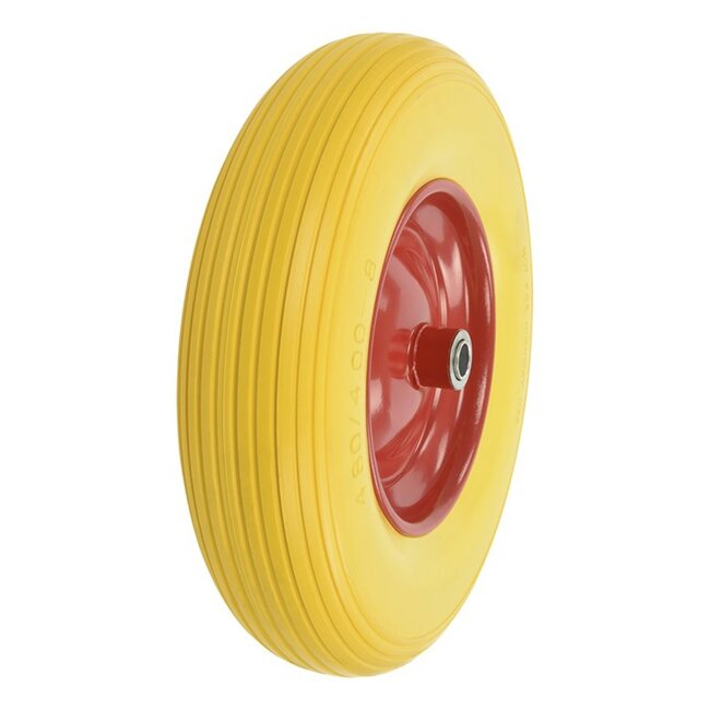 ProPlus Kruiwagenwiel - Lekvrij PU band - Metalen velg - Ø 396 x 87 mm - Geel/Rood