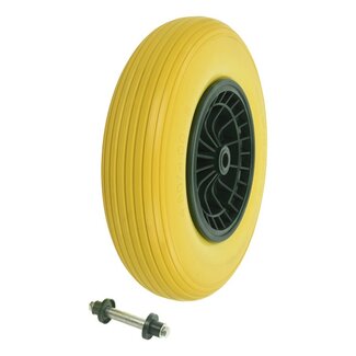 ProPlus Kruiwagenwiel - PU band - Kunststof velg - Ø 396 mm - Inclusief as
