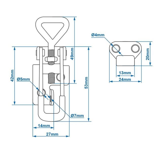 ProPlus Verstelbare spansluiting met tegenstuk - staal - 81 x 27 mm - zilver