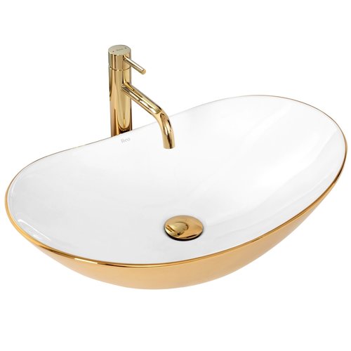 REA Royal Opzetwastafel - Waskom - 60.5 x 36 x 16 cm - Glans Goud - Wit REA Royal Opzetwastafel - Waskom - 60.5 x 36 x 16 cm - Glans Goud - Wit