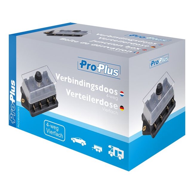 ProPlus Waterdichte verbindingsdoos - 4-polig - voor 4 steekzekeringen - max. 30 amp - transparant deksel