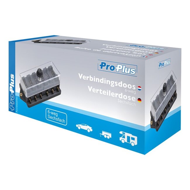 ProPlus Waterdichte zekeringsdoos - 6 polig - 6 zekeringen - 30 amp - transparant deksel