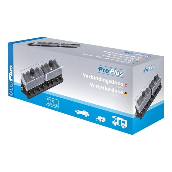 ProPlus Verbindingsdoos - Waterdicht - 8-polig - Voor 8 zekeringen - Transparant deksel
