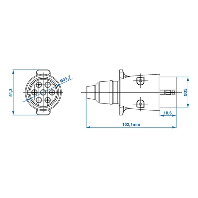 ProPlus 7-polige aanhangwagenstekker - robuust kunststof - messing contacten - 12V
