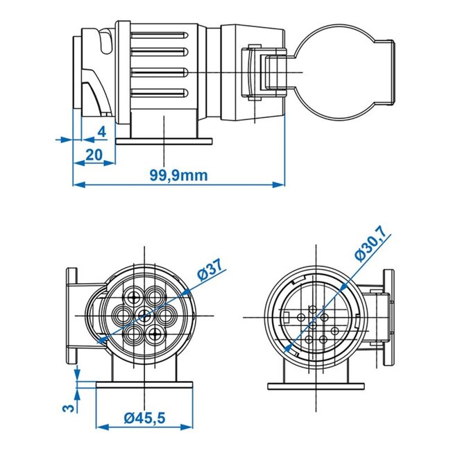 ProPlus Verloopstekker - 13 naar 7 polig - 12V - 10 cm - zwart