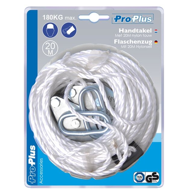 ProPlus Handtakel - 20m Nylon Touw - Max. Belasting 180kg - Breekkracht 400kg