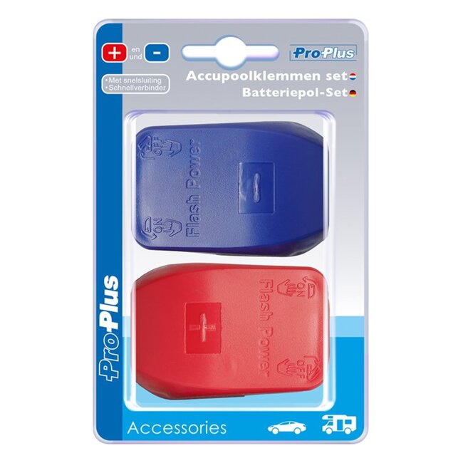 ProPlus Accupoolklemmen set - snelsluiting - Ø 16-17 mm - messing en kunststof - blisterverpakking