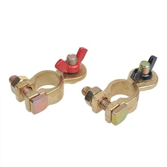 ProPlus Accupoolklemmen set - vleugelmoer - messing en staal - rood en zwart - 16-18 mm