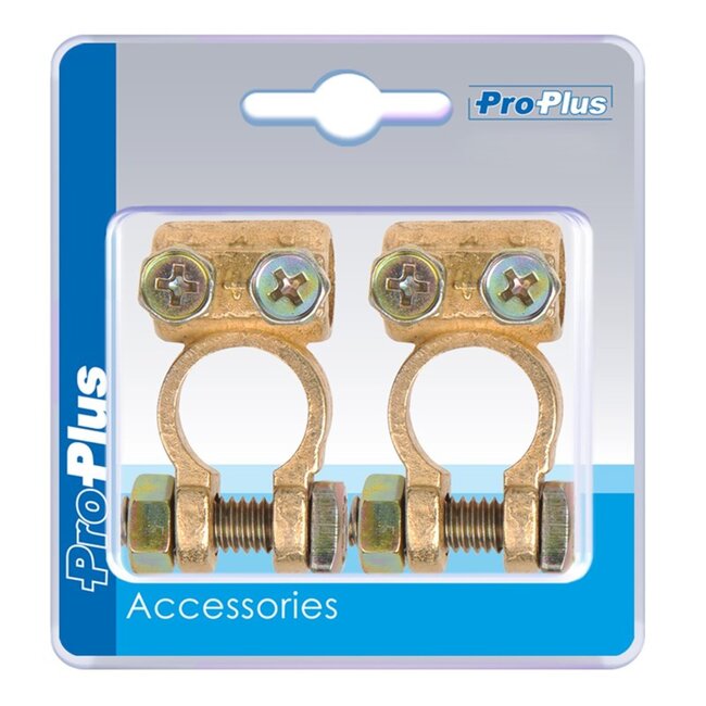 ProPlus Accupoolklem Set - Geschikt voor 35-50 mm² - Min en Plus Pool - Goud - Messing - Blisterverpakking