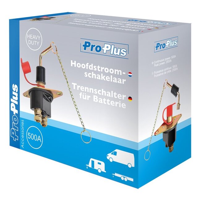 ProPlus Hoofdstroomschakelaar - 500A - Inbouw - 2-polig - Voor Caravan, Boot, Auto