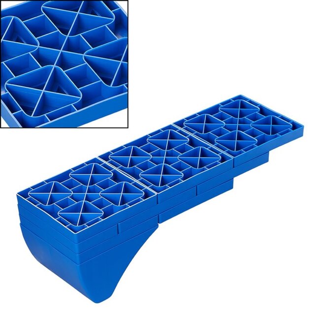 ProPlus Multifunctioneel stapelbaar oprijblok - 9-delig - blauw - 4 niveaus - lichtgewicht kunststof