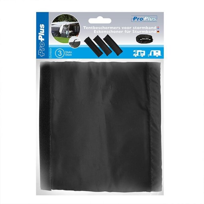ProPlus Tentbeschermers voor stormband - universeel - klittenbandsluiting - set van 3 - zwart