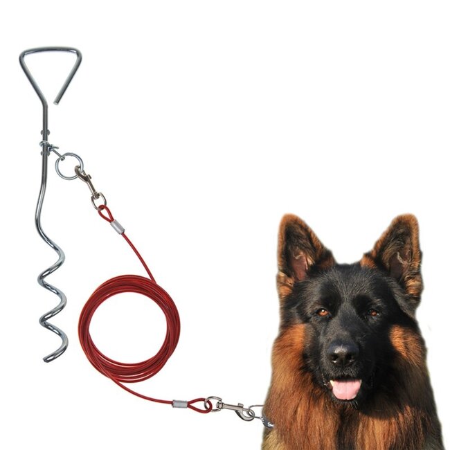 ProPlus Aanlegspiraal voor honden - met handvat, ring en 4,5 meter kabel - 40 cm lang
