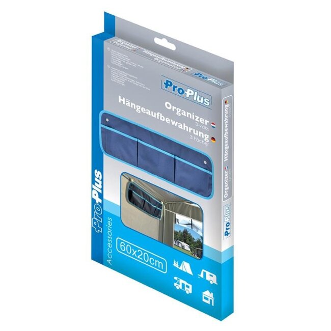 ProPlus Camping organizer - 3 vakken - UV-bestendig - Opvouwbaar - Blauw - 60 x 20 cm