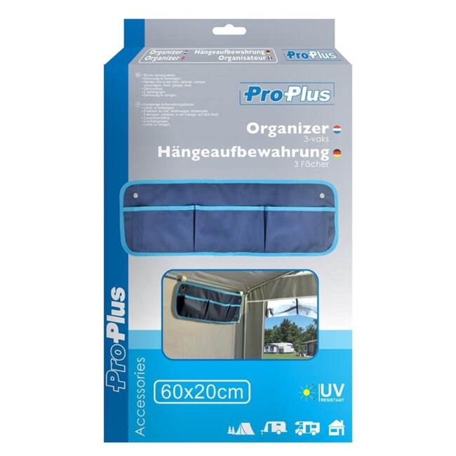 ProPlus Camping organizer - 3 vakken - UV-bestendig - Opvouwbaar - Blauw - 60 x 20 cm