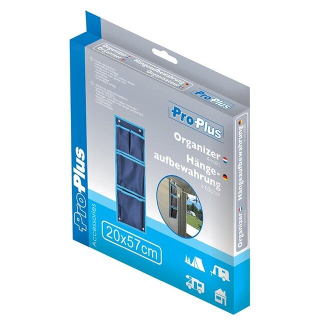 ProPlus Camping organizer - 4 vakken - UV-bestendig - 20 x 57 cm - blauw