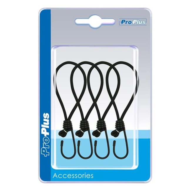 ProPlus Elastische tentspanners met haak - 20 cm - zwart - set van 4