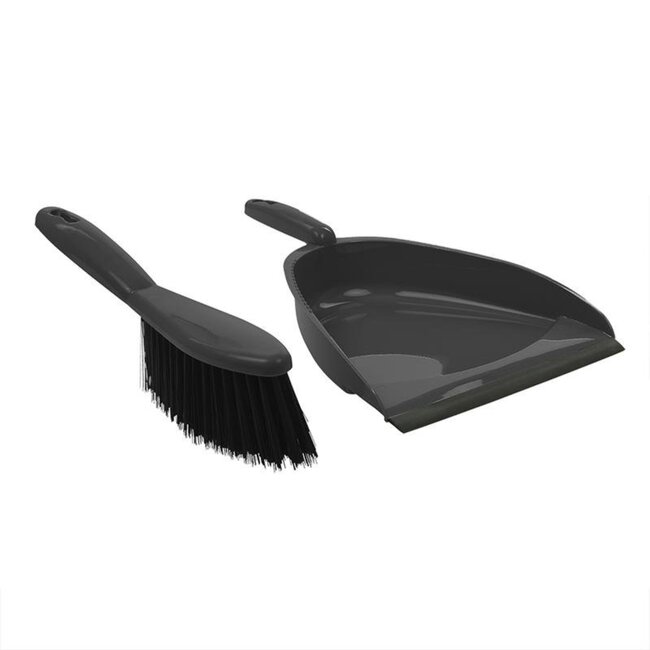 ProPlus Compacte stoffer en blik set - 22 x 33 cm - Grijs/Zwart - Ideaal voor kamperen