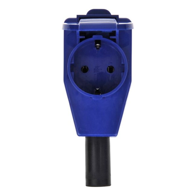 ProPlus Haakse CEE contrastekker met stopcontact - 16A - IP44 - 230V - 3-polig - blauw/wit