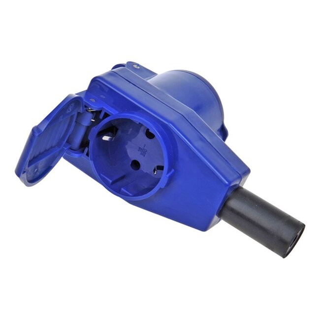 ProPlus Haakse CEE contrastekker met stopcontact - 16A - IP44 - 230V - 3-polig - blauw/wit