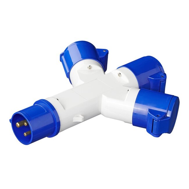 ProPlus 3-weg splitter - 16A - IP44 - 230V - slagvast kunststof - blauw/wit
