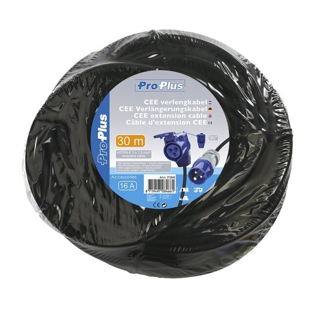 ProPlus Verlengkabel - 30 meter - Haakse contrastekker - Schuko stopcontact - Neopreen - 3 x 1.5 mm²