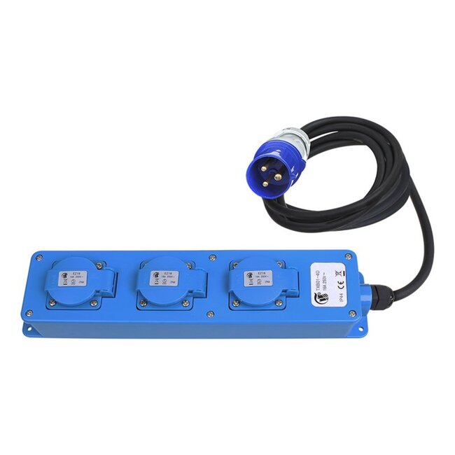 ProPlus Stekkerdoos - CEE naar 3 Schuko - 1,5 meter - IP44 - 16A