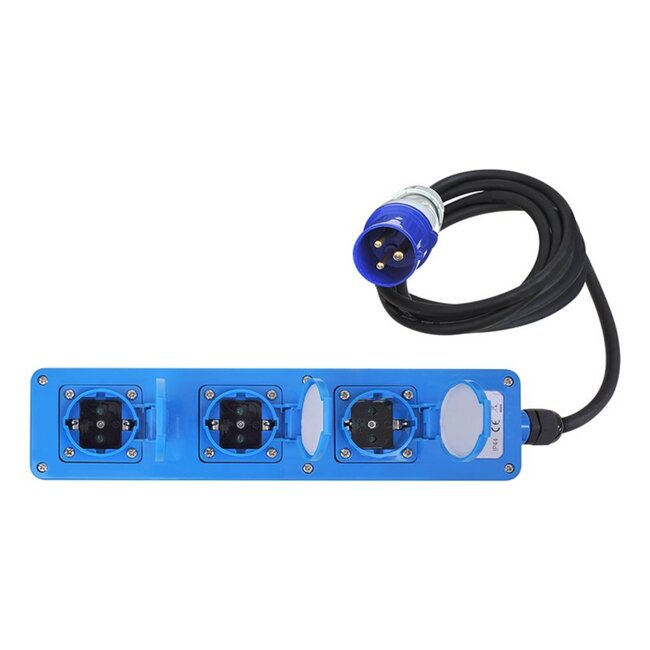 ProPlus Stekkerdoos - CEE naar 3 Schuko - 1,5 meter - IP44 - 16A
