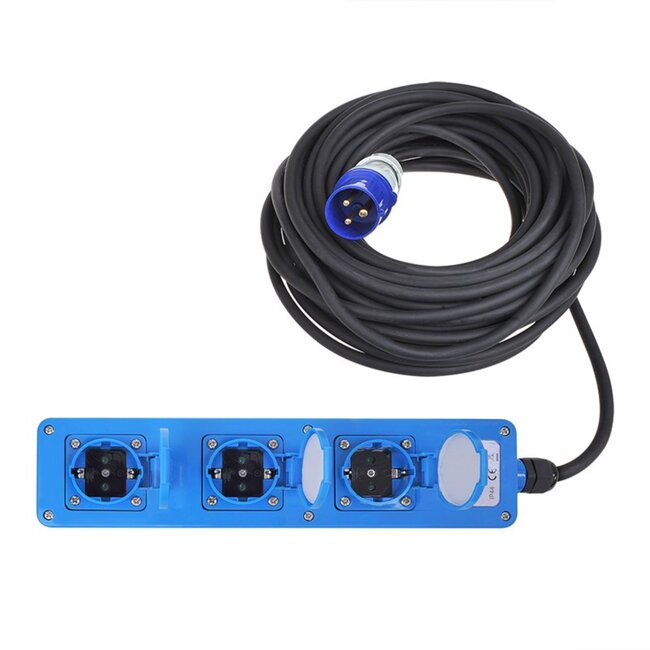 ProPlus Stekkerdoos - CEE naar 3x Schuko - 20 meter - IP44 - Neopreen kabel